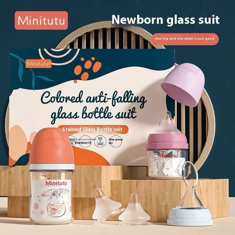 5-Piece Wide Mouth Baby Bottle Set with Cartoon Design